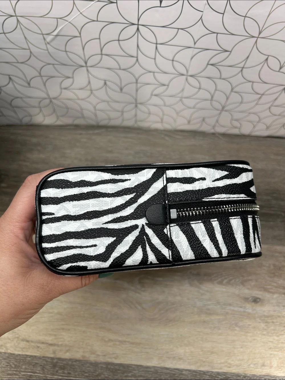 NWOT Michael Kors Zebra Print Canvas Cosmetic Pouch - Black & White